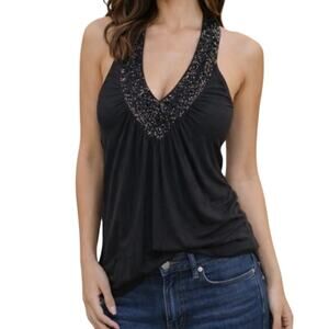 Romeo & Juliet Couture Top Womens M Black Embellished Racerback Flowy Boho Glam